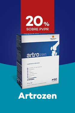 Suplementos da marca Artrozen com destaque promocional de 20% sobre pre&ccedil;o de Venda ao P&uacute;blico Recomendado